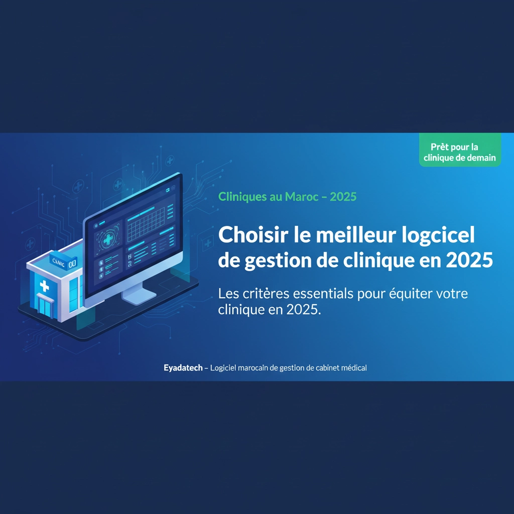 Bannière Eyadatech pour un guide de choix du meilleur logiciel de gestion de clinique en 2025 au Maroc